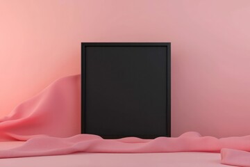 Wall Mural - 3D-rendered black frame with minimalist style on a soft gradient.