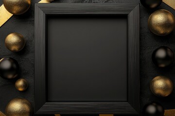 Wall Mural - Black frame with gold details in 3D on ample neutral space.