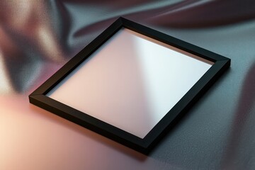 Wall Mural - Angled upward minimal black frame in 3D on polished metallic gradient.