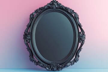 Wall Mural - Elegant 3D black frame, minimalist, on a neutral gradient for ads.