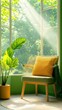 © xbzz - Biophilic indoor space with natural light home interior cozy design corner view tranquil environment