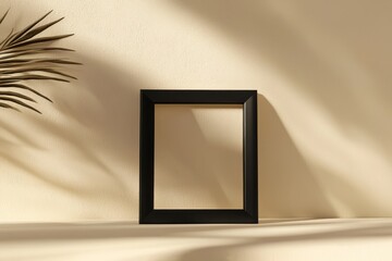 Wall Mural - A muted neutral-toned backdrop contrasts with a dynamic black 3D frame.