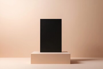 Wall Mural - Neutral-toned gradient backdrop for a minimalist black 3D frame with sharp lines.