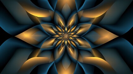 Wall Mural - a symmetrical pattern of futuristic golden canes in the center, the background is dark gray and blue with a star shape, symmetrical, hyper-realistic photography.