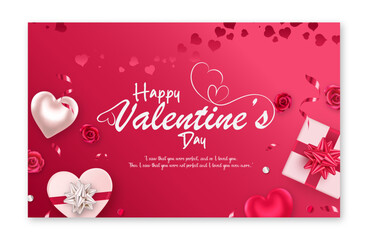 valentine’s day love word hand drawn lettering and calligraphy with cute heart on red, white and pin