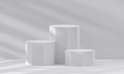 Wall Mural - 3d white podium with light and shadow. abstract geometric composition in minimalist design. 3d studi