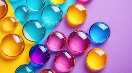 Wall Mural - colorful transparent spheres on vibrant colored background in creative arrangement for artistic and 
