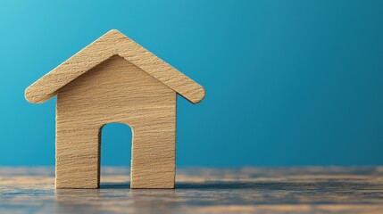 Sticker - wooden house model on a table with a blue background for home decor and real estate concept