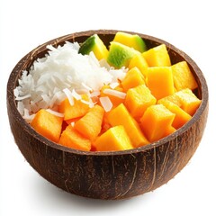 Wall Mural - Fresh Coconut Bowl with Mango Papaya 