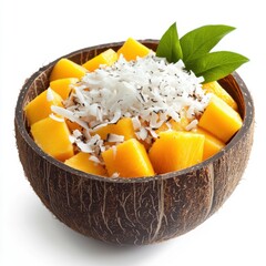 Wall Mural - Fresh Coconut Bowl with Mango Papaya 