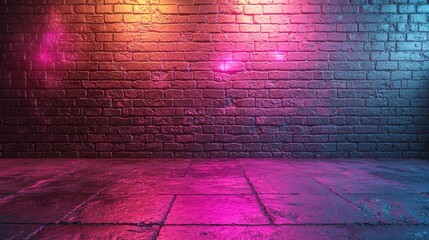 Sticker - Colorful illuminated brick wall with reflective floor