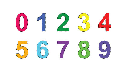 Wall Mural - simple numbers icon with black dash line. colorful 1 to 10 numbers. mathematical number and symbols.