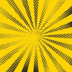 Poster - Abstract halftone sunburst background. grunge fading starburst made of halftone dots. pop art comic book strip cover design. retro style comics radial background