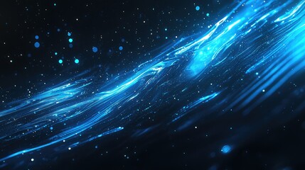 Wall Mural - This abstract digital background features glowing particles and data streams in vibrant shades of blue and black, perfect for technology-themed designs or presentations.