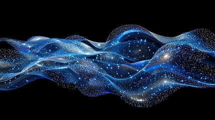 Aufkleber - Abstract digital artwork featuring flowing blue waves and sparkling dots against a dark background, perfect for technology themes and modern design projects.