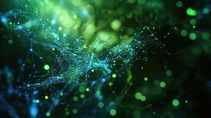 Leinwandbilder - A captivating abstract visualization of a global network, featuring glowing blue and green lights that symbolize connections and data flow in a digital landscape.