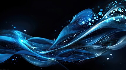 Aufkleber - Abstract digital artwork featuring flowing blue waves and sparkling dots against a dark background, perfect for technology themes and modern design projects.