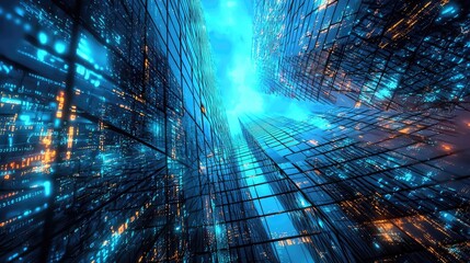 Fototapete - Explore a mesmerizing abstract digital background featuring vibrant blue and cyan connections, ideal for technology and data visualization themes or creative projects.