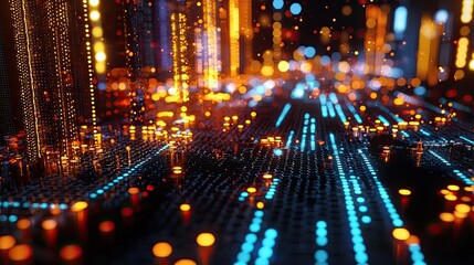 Aufkleber - A stunning visual representation of Earth showcasing a digital network with hexagonal patterns and vibrant city lights at night, symbolizing technology and connectivity i