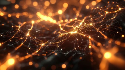 Leinwandbilder - A visually striking abstract depiction of a network structure featuring glowing nodes and lines on a dark background, symbolizing data connections and technological advan