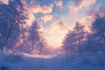 Wall Mural - snowy forest road