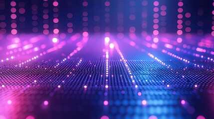 Leinwandbilder - Discover a stunning abstract digital background featuring glowing dots and lines that symbolize data connection and networking in a captivating blue gradient.