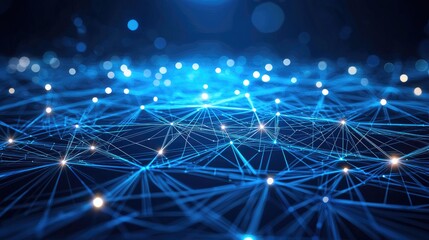 Leinwandbilder - Vibrant abstract digital background featuring glowing blue dots and lines, ideal for technology themes, data visualization, and modern graphic design projects.