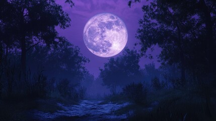 Wall Mural - Full moon shining through tree branches