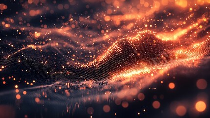 Poster - Explore a captivating abstract digital landscape with glowing light rays and data points, perfect for technology and innovation themes in your projects.