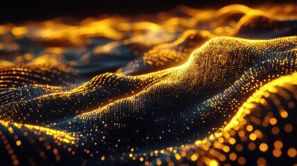 Poster - Explore a captivating abstract digital landscape with glowing light rays and data points, perfect for technology and innovation themes in your projects.