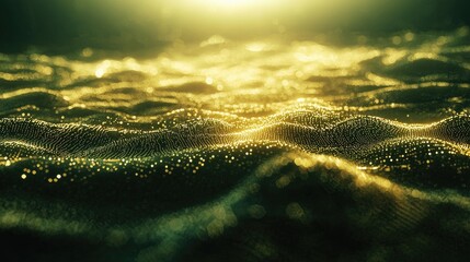 Poster - Explore a captivating abstract digital landscape with glowing light rays and data points, perfect for technology and innovation themes in your projects.