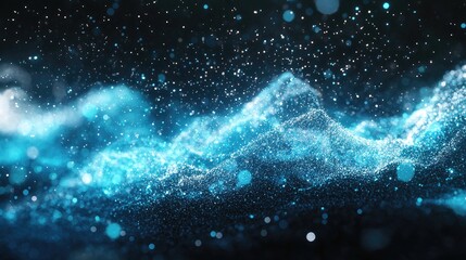 Poster - A stunning display of glowing blue light rays accompanied by sparkling particles sets a mystical tone. Perfect for abstract art and design projects needing a sense of dep