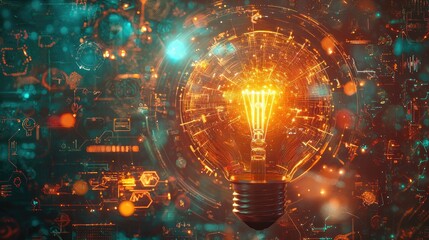 Leinwandbilder - A captivating image featuring an illuminated light bulb surrounded by various creative symbols and images, encapsulating the essence of innovation and modern technology i