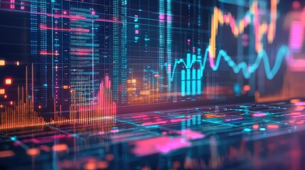 Aufkleber - This digital artwork depicts a futuristic data interface featuring geometric shapes and various graphs, perfect for technology and innovation themes in science fiction.