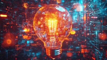 Leinwandbilder - A captivating image featuring an illuminated light bulb surrounded by various creative symbols and images, encapsulating the essence of innovation and modern technology i