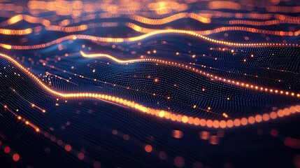 Fototapete - This abstract digital background features interconnected lines and dots, creating an illusion of a network in a dark blue color scheme, ideal for technology and data them
