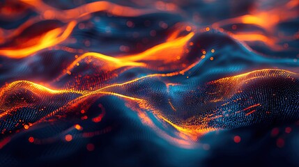 Aufkleber - Abstract digital background showcases vibrant data flow and visual elements in blue and orange, ideal for technology-related projects, presentations, and modern designs.