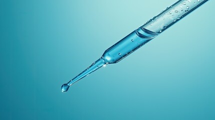 Leinwandbilder - Close-up view of a laboratory pipette as it carefully drops a vibrant blue liquid into a clear test tube, set against a soft-focus blue background, exemplifying precision