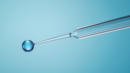 Leinwandbilder - Close-up view of a laboratory pipette as it carefully drops a vibrant blue liquid into a clear test tube, set against a soft-focus blue background, exemplifying precision
