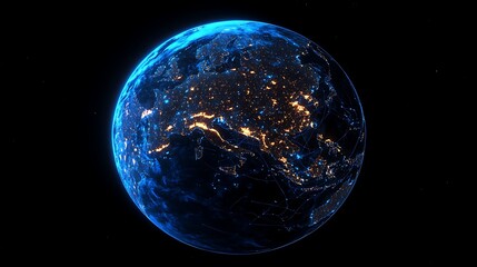 Wall Mural - 3d render of earth with lights glowing in city