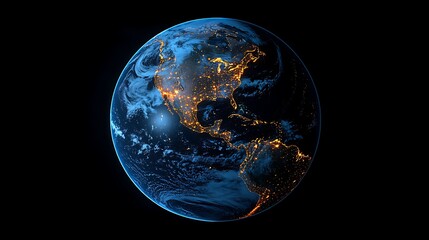 Wall Mural - 3d render of earth with lights glowing in city