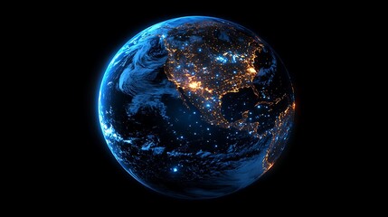 Wall Mural - 3d render of earth with lights glowing in city