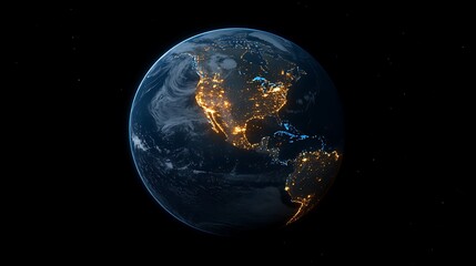 Wall Mural - 3d render of earth with lights glowing in city