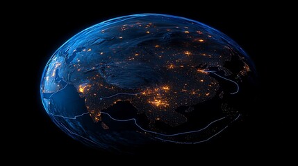 Wall Mural - 3d render of earth with lights glowing in city