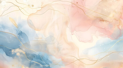 Wall Mural - watercolor art background vector, wallpaper design with paint brush and gold line art, generative ai