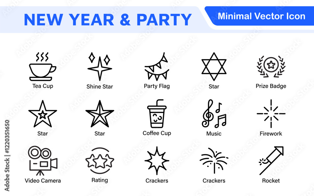 New Year & Celebration Icon Set. A festive collection of vibrant icons ...