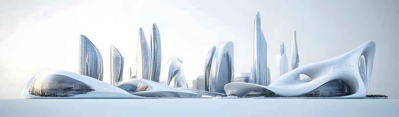 Wall Mural - Futuristic cityscape featuring sleek, organic architecture and innovative design elements.