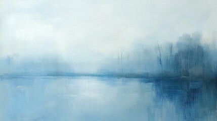 Wall Mural - Misty artwork featuring impressionistic blue and white brush strokes with soft gradients