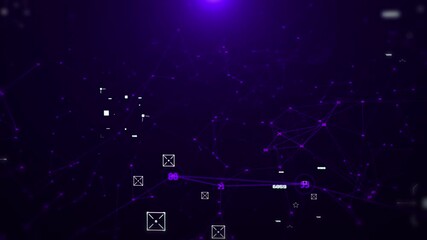 Aufkleber - Technology digital cyberspace, data network connection. Futuristic sci-fi with hud ui system interface spinning 4K motion on purple background