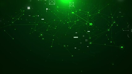 Aufkleber - Technology digital cyberspace, data network connection. Futuristic sci-fi with hud ui system interface spinning 4K motion on green background